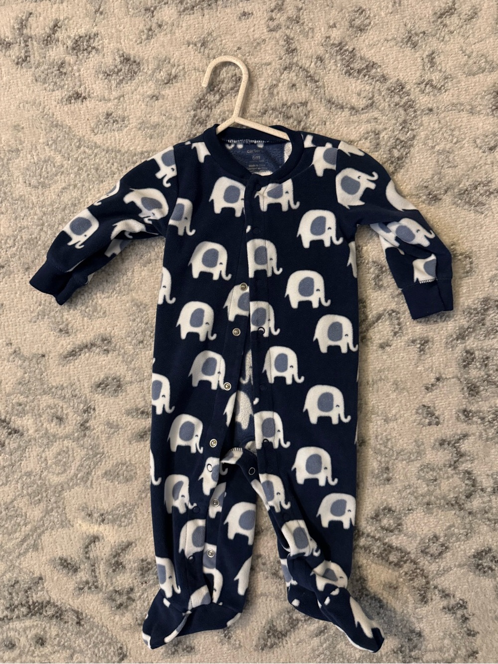 Baby Navy Elephant Print Soft Fabric One-Piece Footed Pajamas